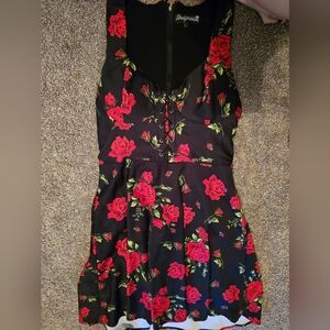 Sourpuss L Black Red Rose Corset Fit And Flare Dress